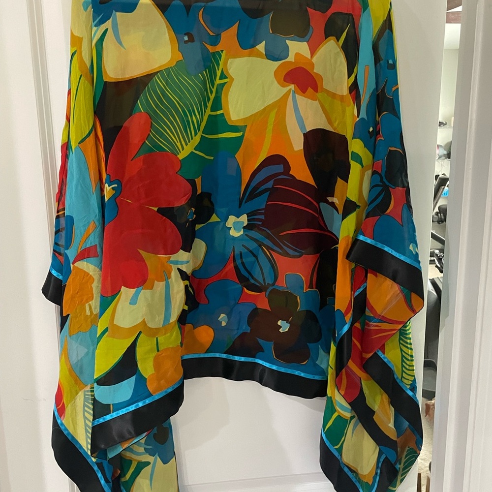 Dana Buchman Silk Colorful Floral Poncho